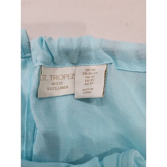 ST. TROPEZ WEST Womens Turquoise 100% Linen Mini Shift Dress Swim Coverup XS - Picture 6 of 6